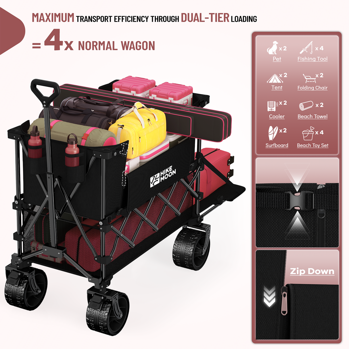 400L Double Decker Folding Wagon with Tailgate