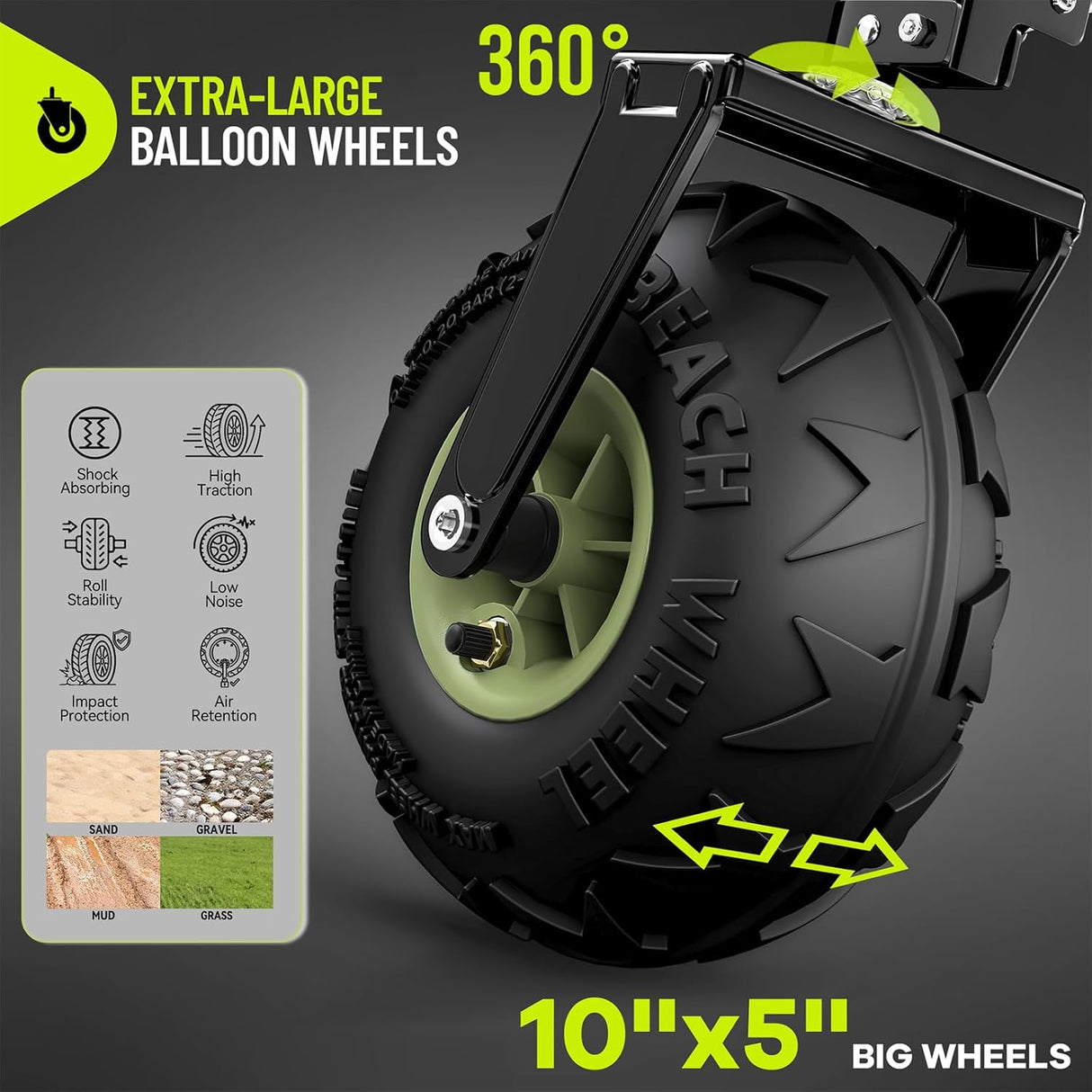 400L Large All-Terrain Collapsible Folding Cart with 10" Big Balloon Wheels for Sand