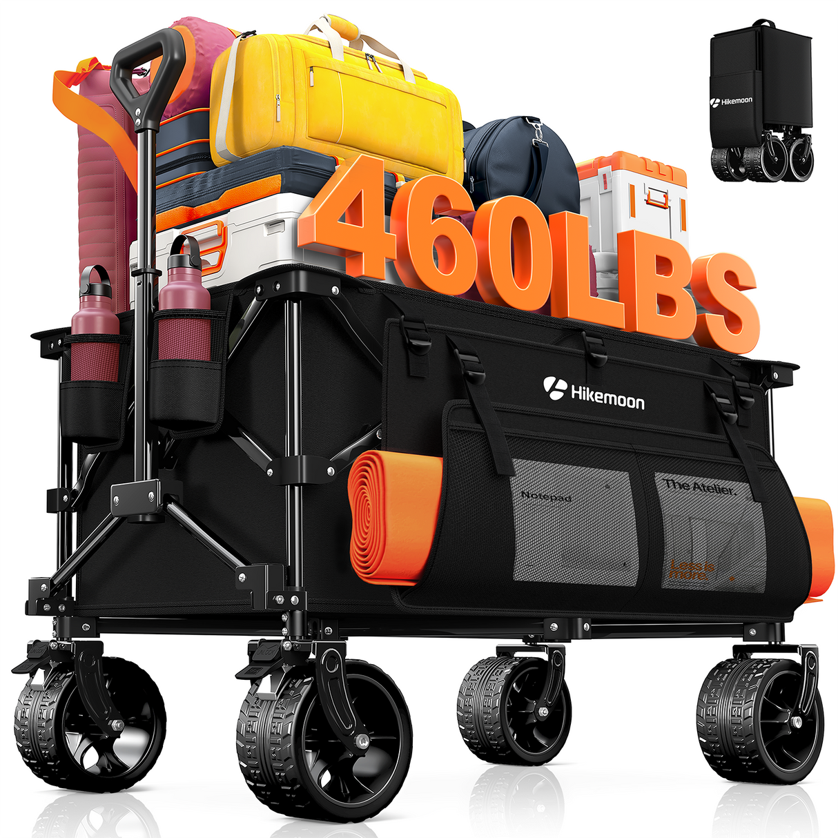 220L Utility Foldable Collapsible Wagon Cart with Big All-Terrain Wheels