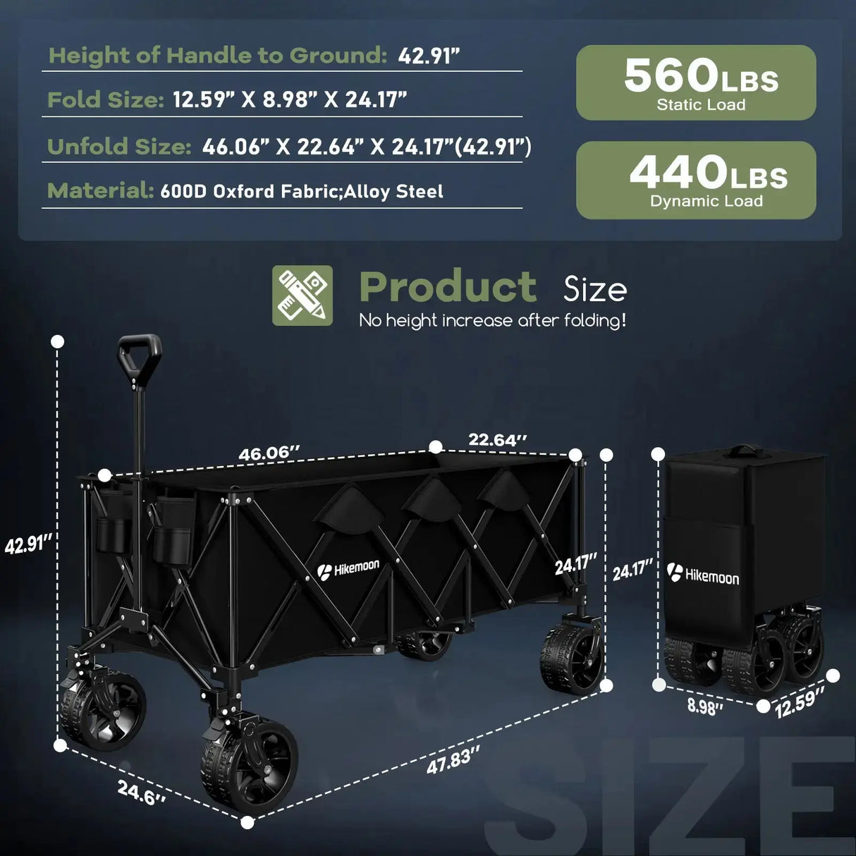 300L Extra Large Foldable Wagon Cart HIKEMOON
