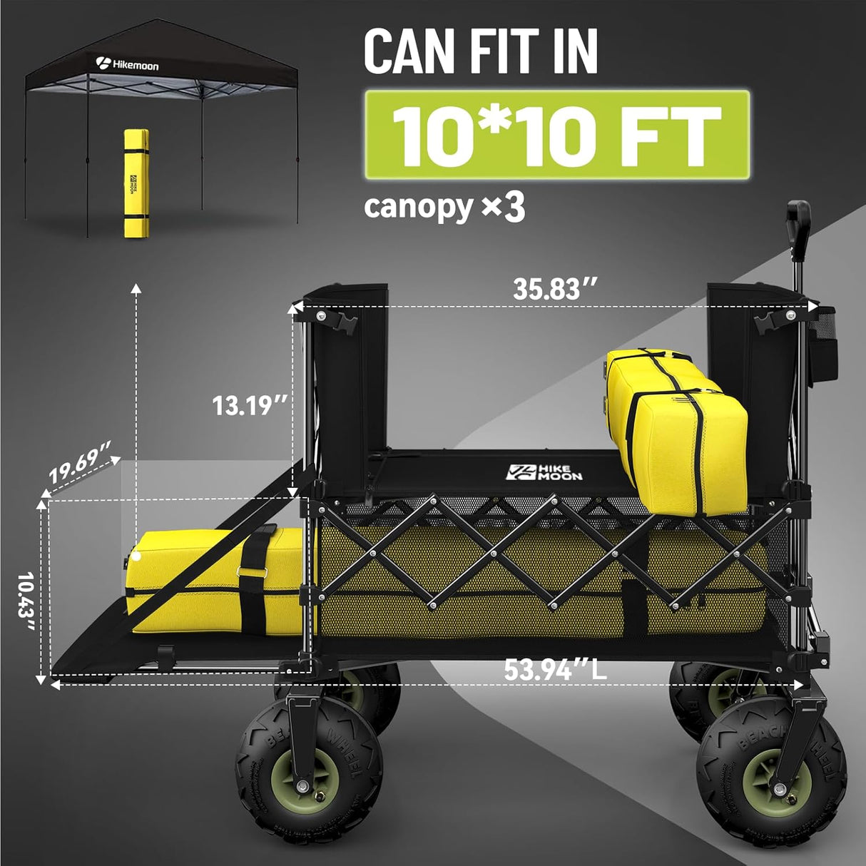 400L Large All-Terrain Collapsible Folding Cart with 10" Big Balloon Wheels for Sand