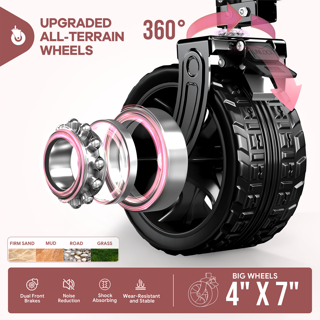 220L Utility Foldable Collapsible Wagon Cart with Big All-Terrain Wheels