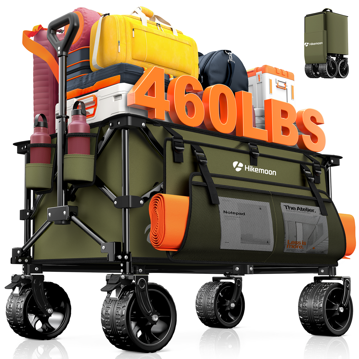 220L Utility Foldable Collapsible Wagon Cart with Big All-Terrain Wheels