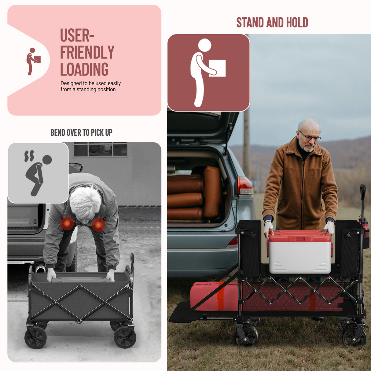 400L Double Decker Folding Wagon with Tailgate