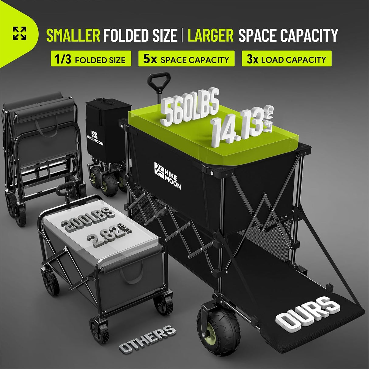 400L Large All-Terrain Collapsible Folding Cart with  10" Big Balloon Wheels for Sand