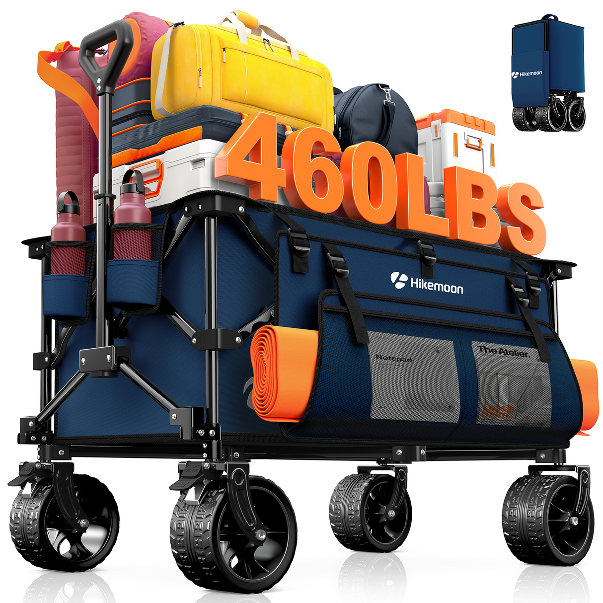 220L Utility Foldable Collapsible Wagon Cart with Big All-Terrain Wheels