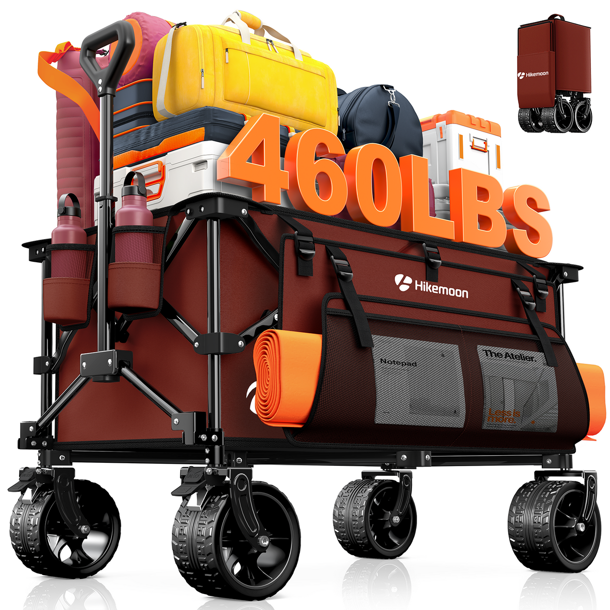 220L Utility Foldable Collapsible Wagon Cart with Big All-Terrain Wheels