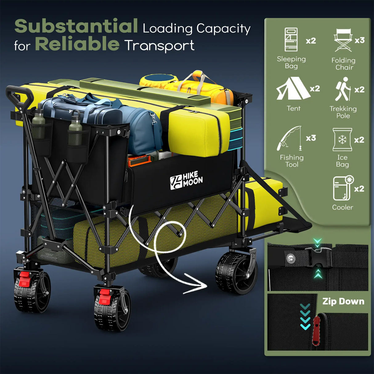 400L Double Decker Folding Wagon with Tailgate HIKEMOON