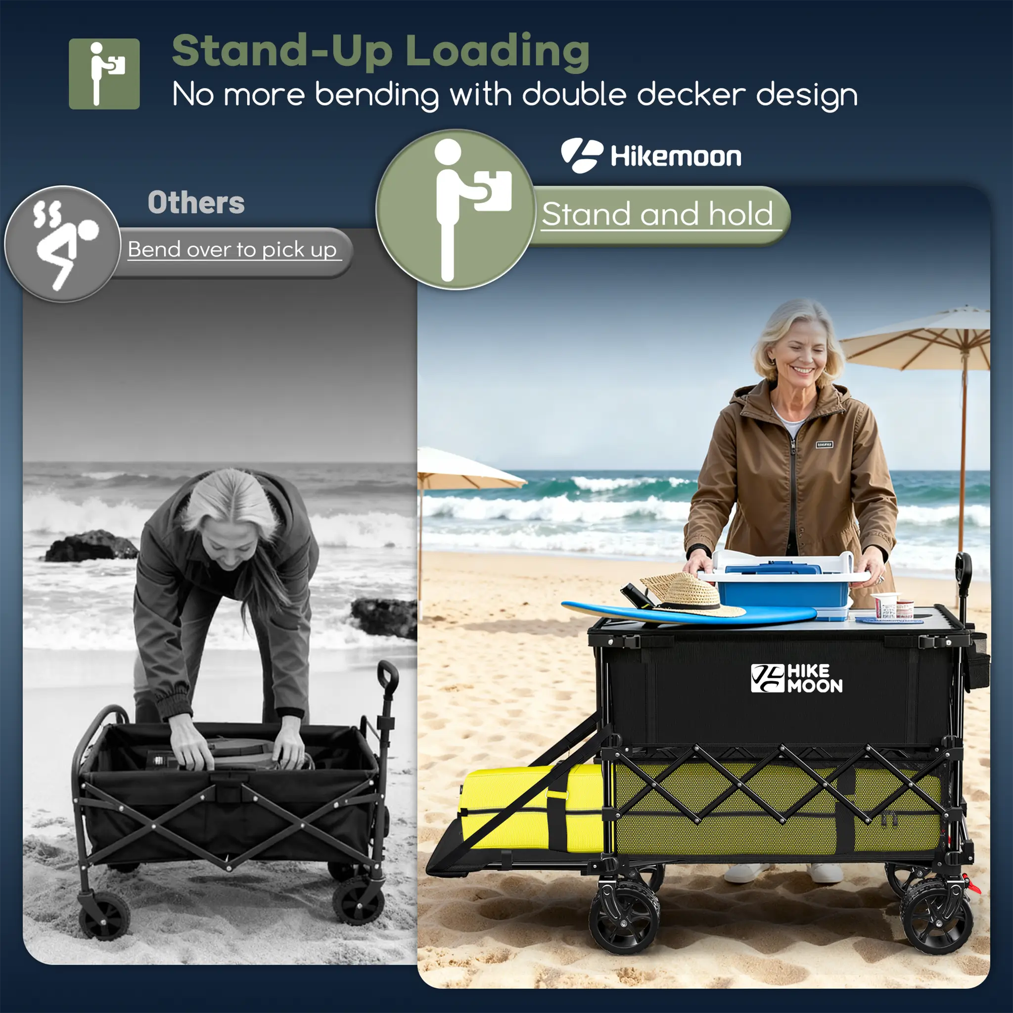 400L Double Decker Folding Wagon with Tailgate