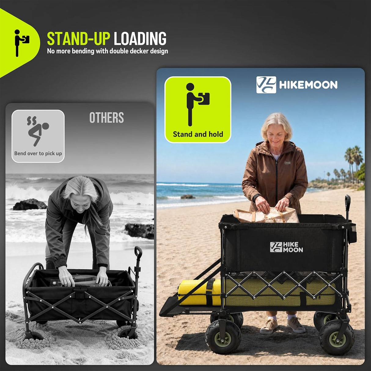 400L Large All-Terrain Collapsible Folding Cart with  10" Big Balloon Wheels for Sand