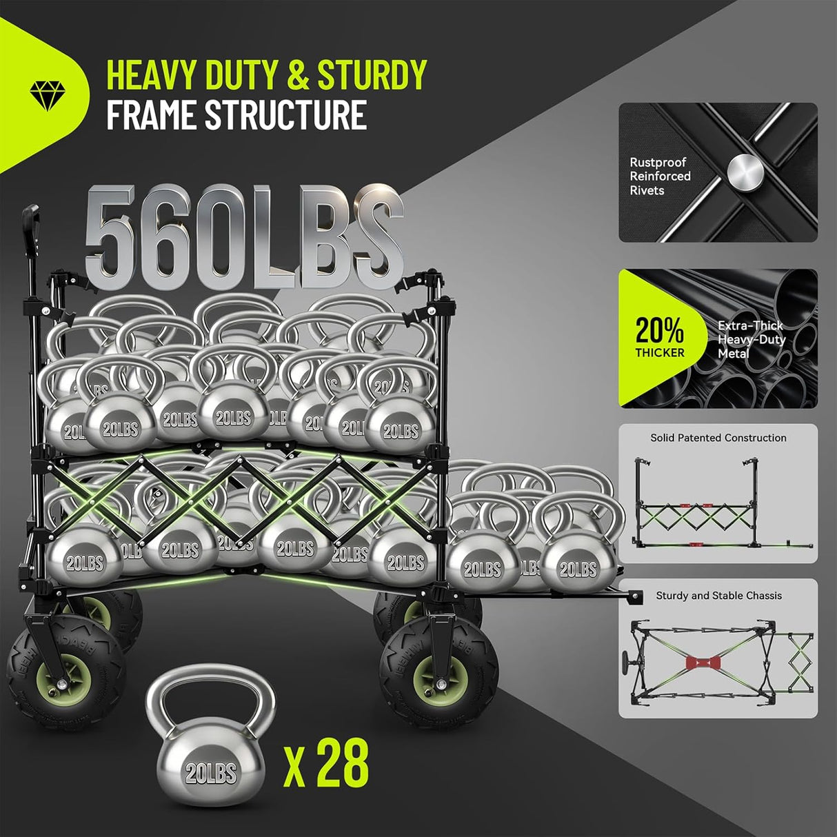 400L Large All-Terrain Collapsible Folding Cart with  10" Big Balloon Wheels for Sand