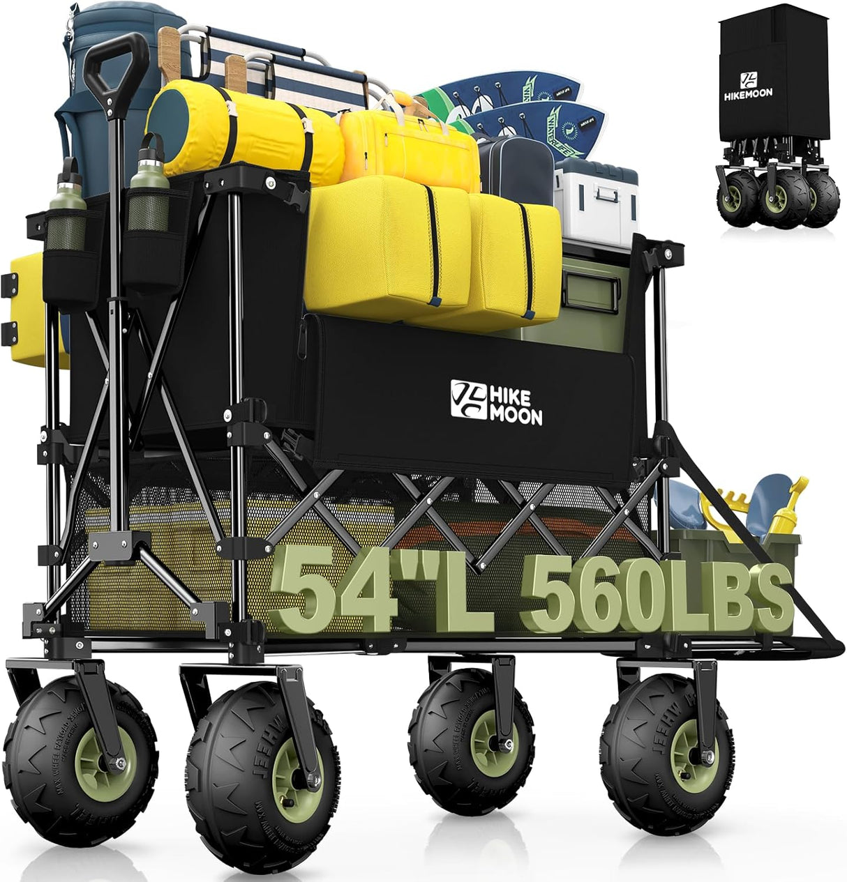 400L Large All-Terrain Collapsible Folding Cart with  10" Big Balloon Wheels for Sand