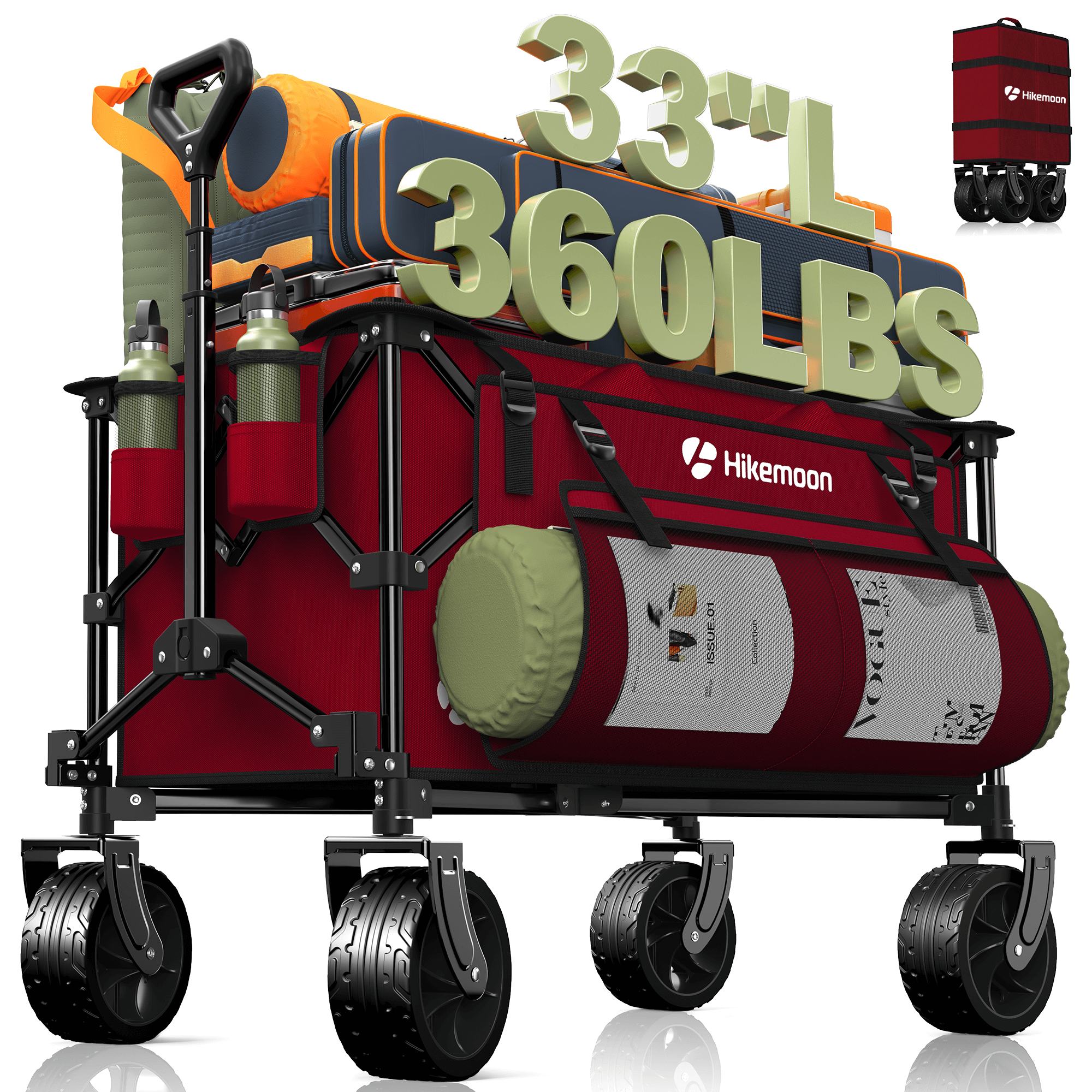 150L Black Utility Collapsible All-Terrain Wagon Cart