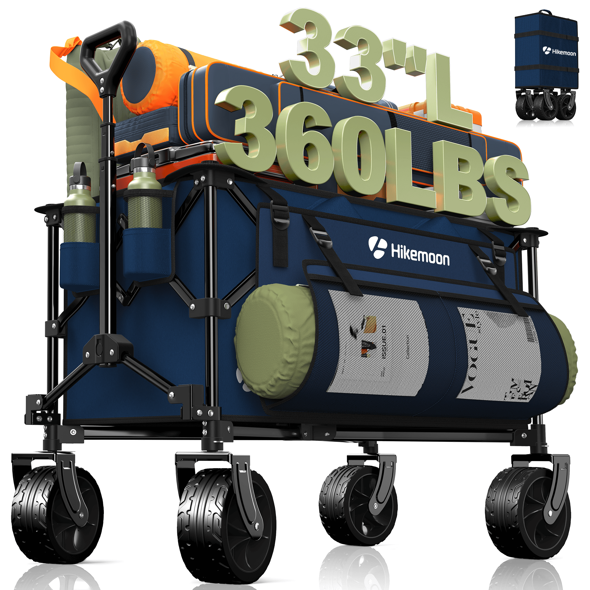 150L Black Utility Collapsible All-Terrain Wagon Cart