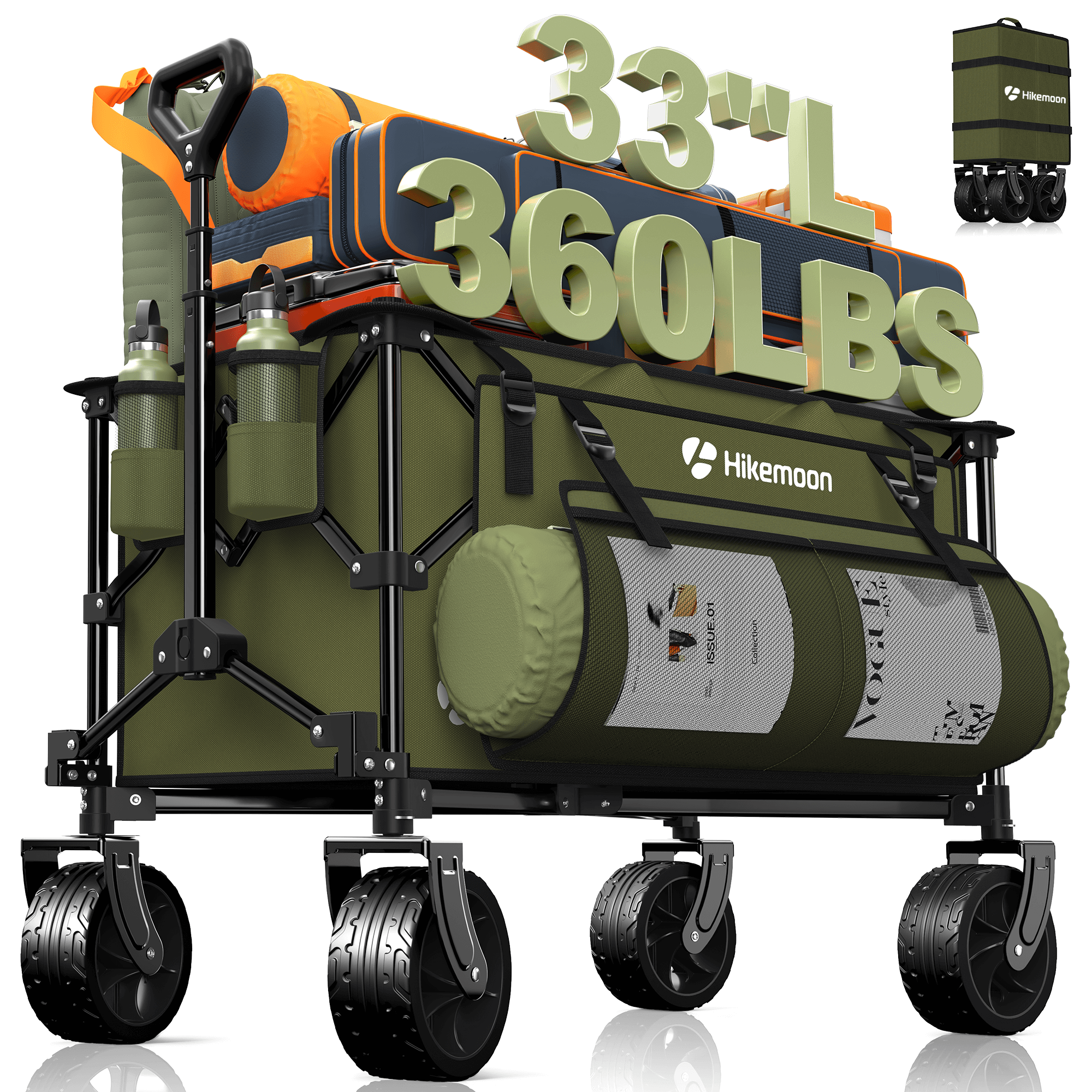 150L Black Utility Collapsible All-Terrain Wagon Cart