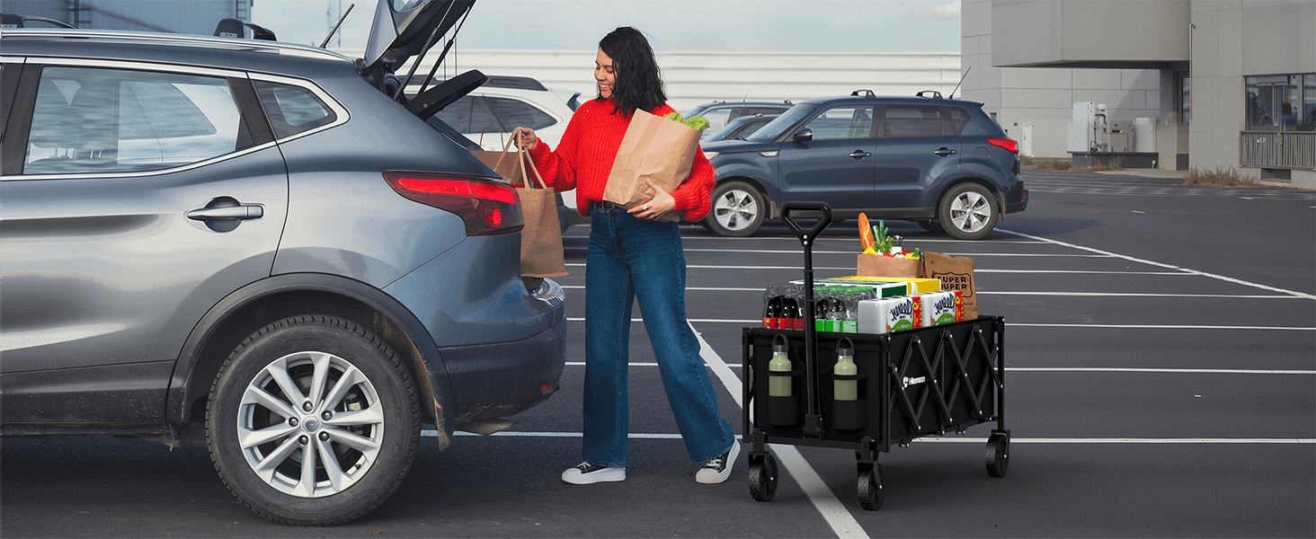 Hikemoon collapsible wagon cart - large capacity foldable grocery cart for shopping and farmers markets