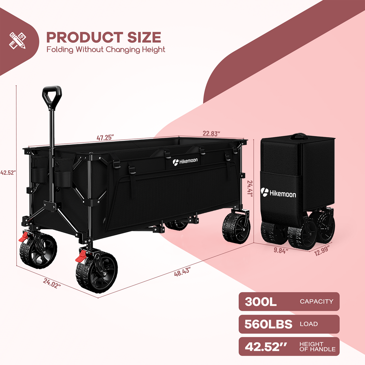 300L Heavy-Duty Folding Beach Collapsible Wagon Cart
