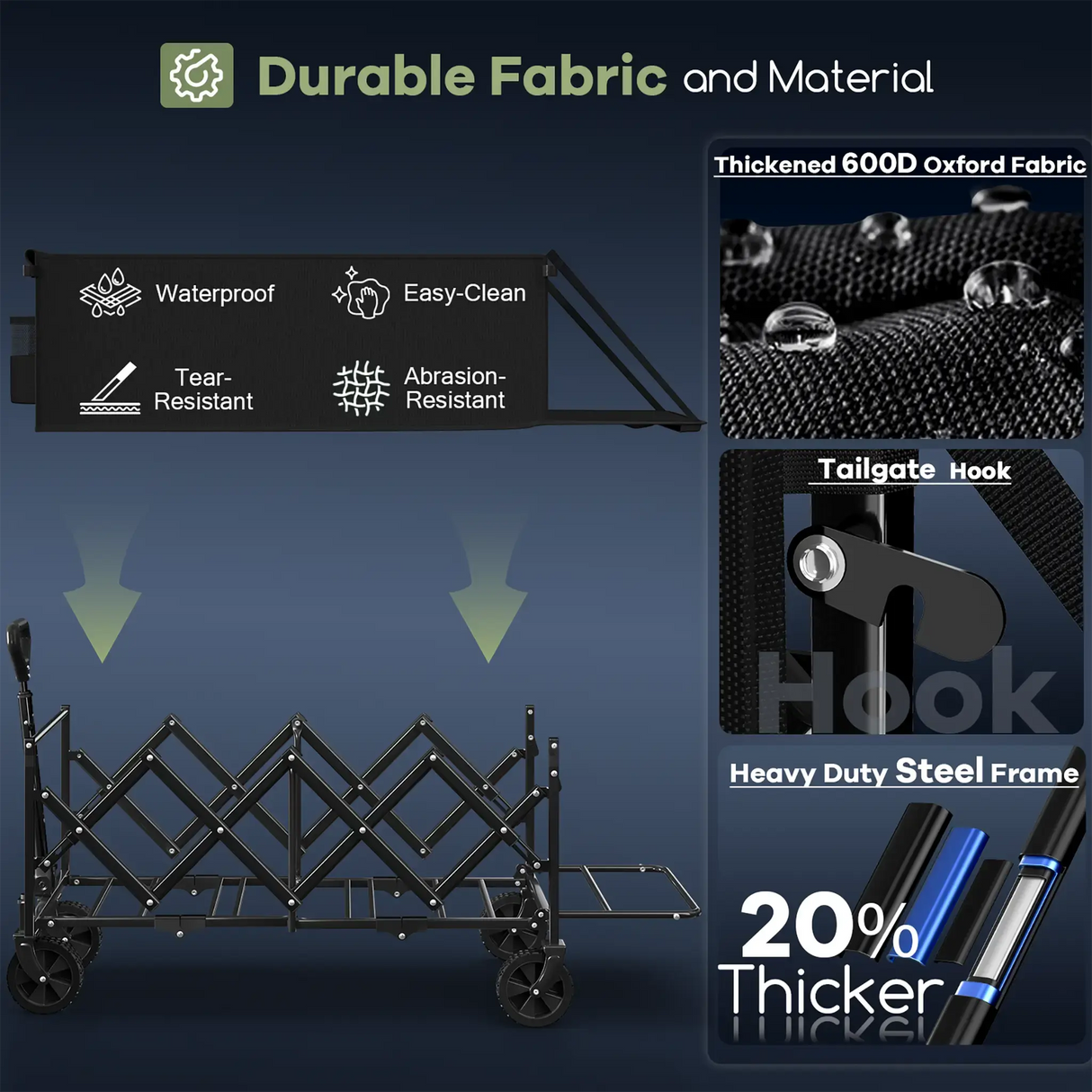 Collapsible Wagon Cart with Extended Tailgate HIKEMOON