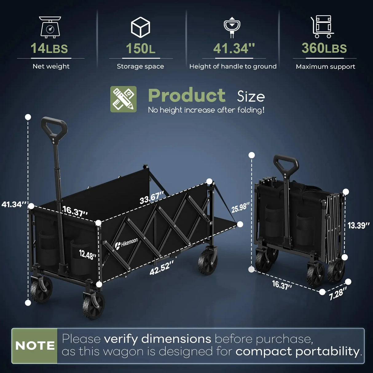 Collapsible Wagon Cart with Extended Tailgate HIKEMOON
