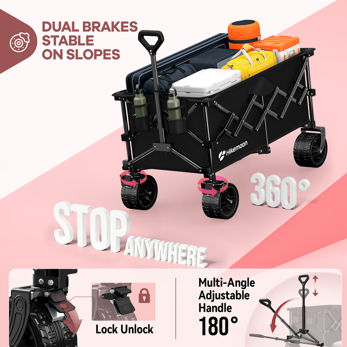 220L Utility Foldable Collapsible Wagon Cart with Big All-Terrain Wheels