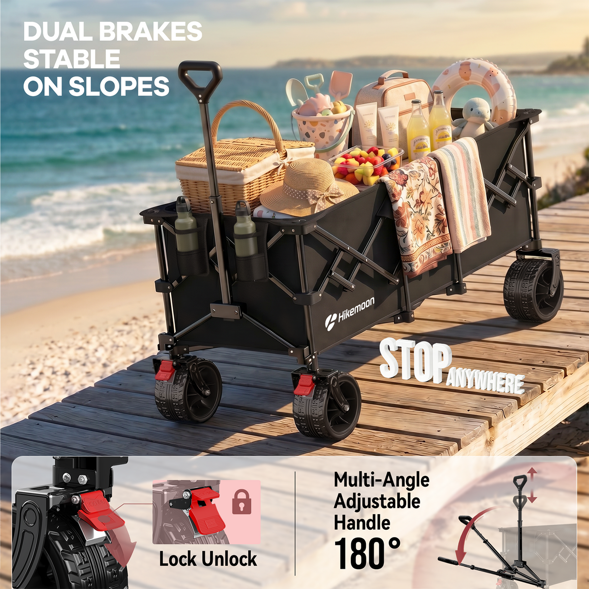 300L Heavy-Duty Folding Beach Collapsible Wagon Cart