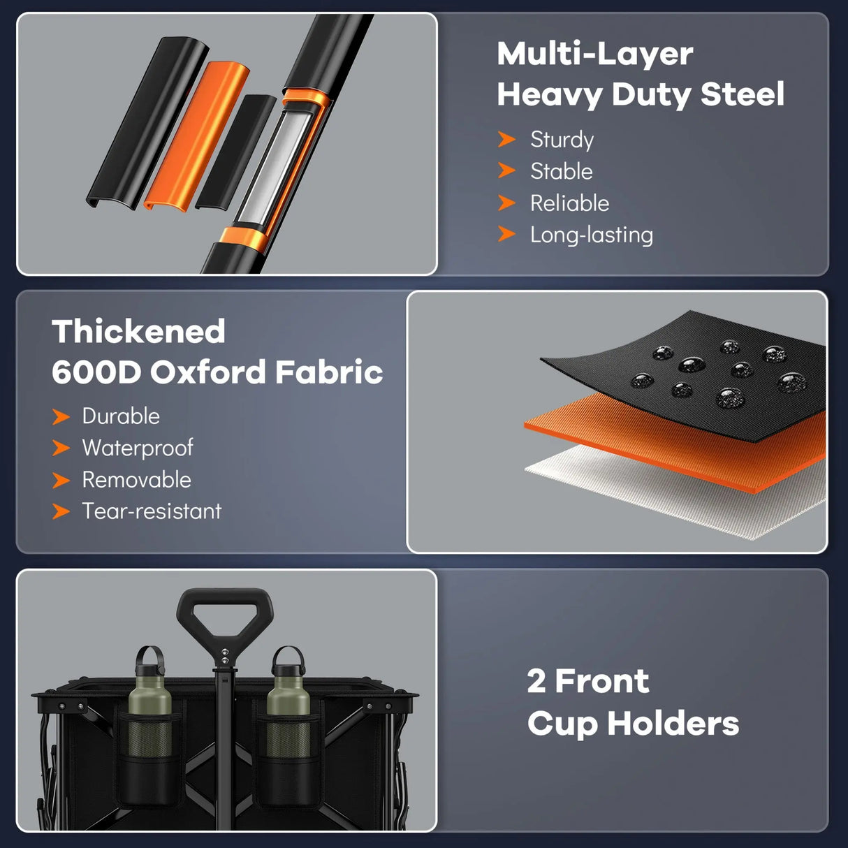 220L Utility Foldable Collapsible Wagon Cart with Big All-Terrain Wheels HIKEMOON