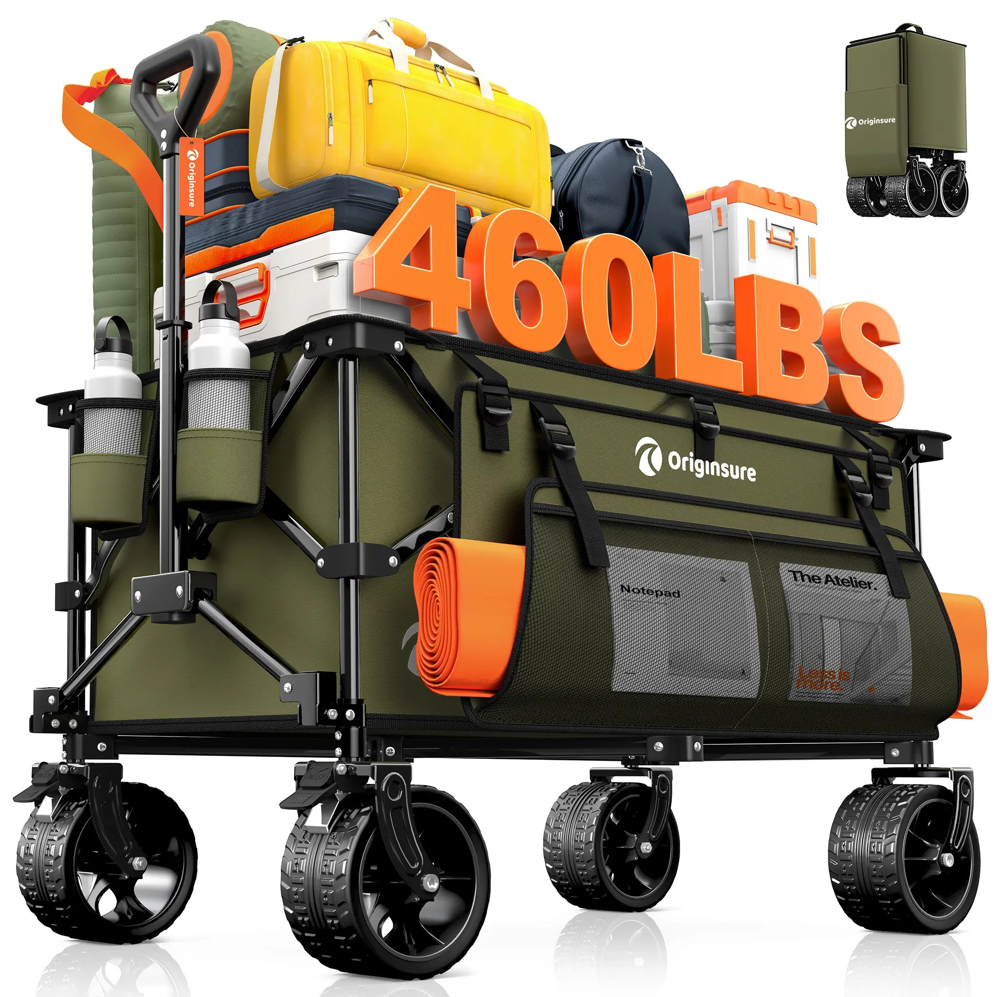 220L Utility Foldable Collapsible Wagon Cart with Big All-Terrain Wheels