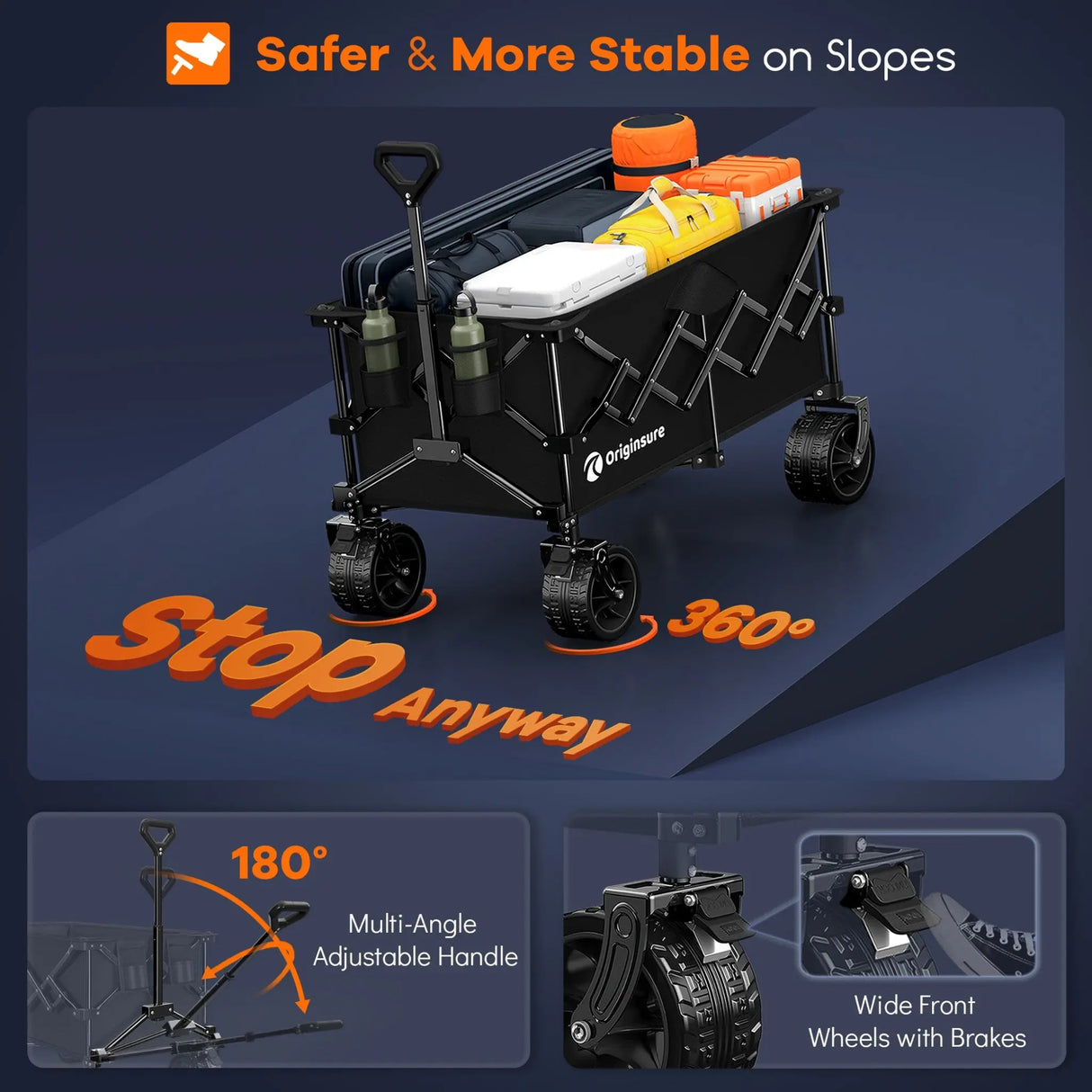 220L Utility Foldable Collapsible Wagon Cart with Big All-Terrain Wheels HIKEMOON