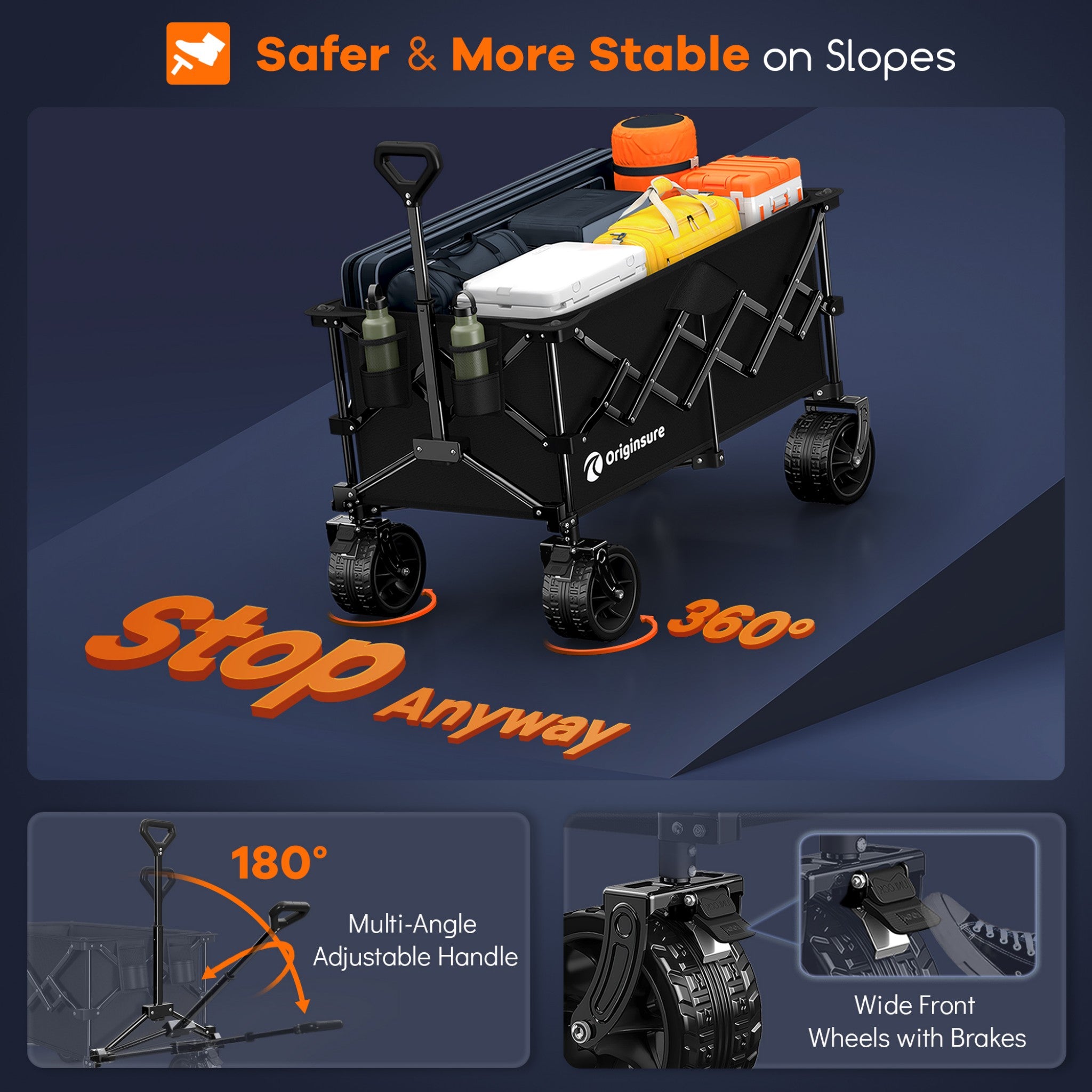 220L Utility Foldable Collapsible Wagon Cart with Big All-Terrain Wheels