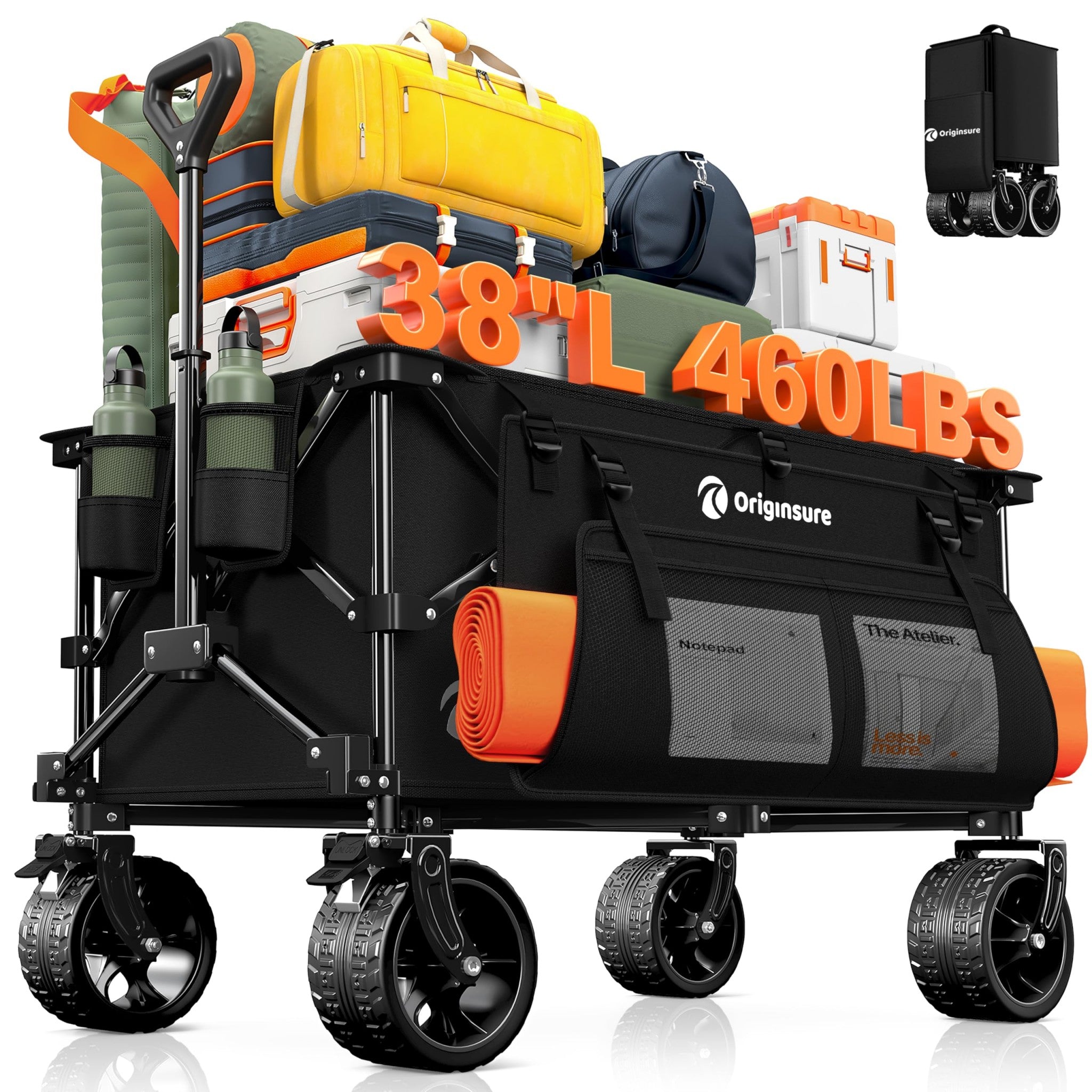 220L Utility Foldable Collapsible Wagon Cart with Big All-Terrain Wheels
