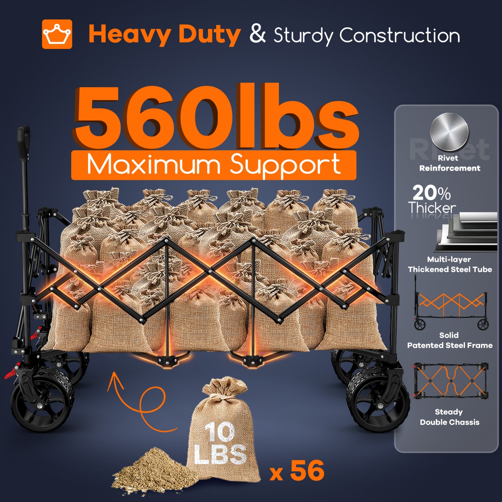 300L Heavy-Duty Folding Beach Collapsible Wagon Cart