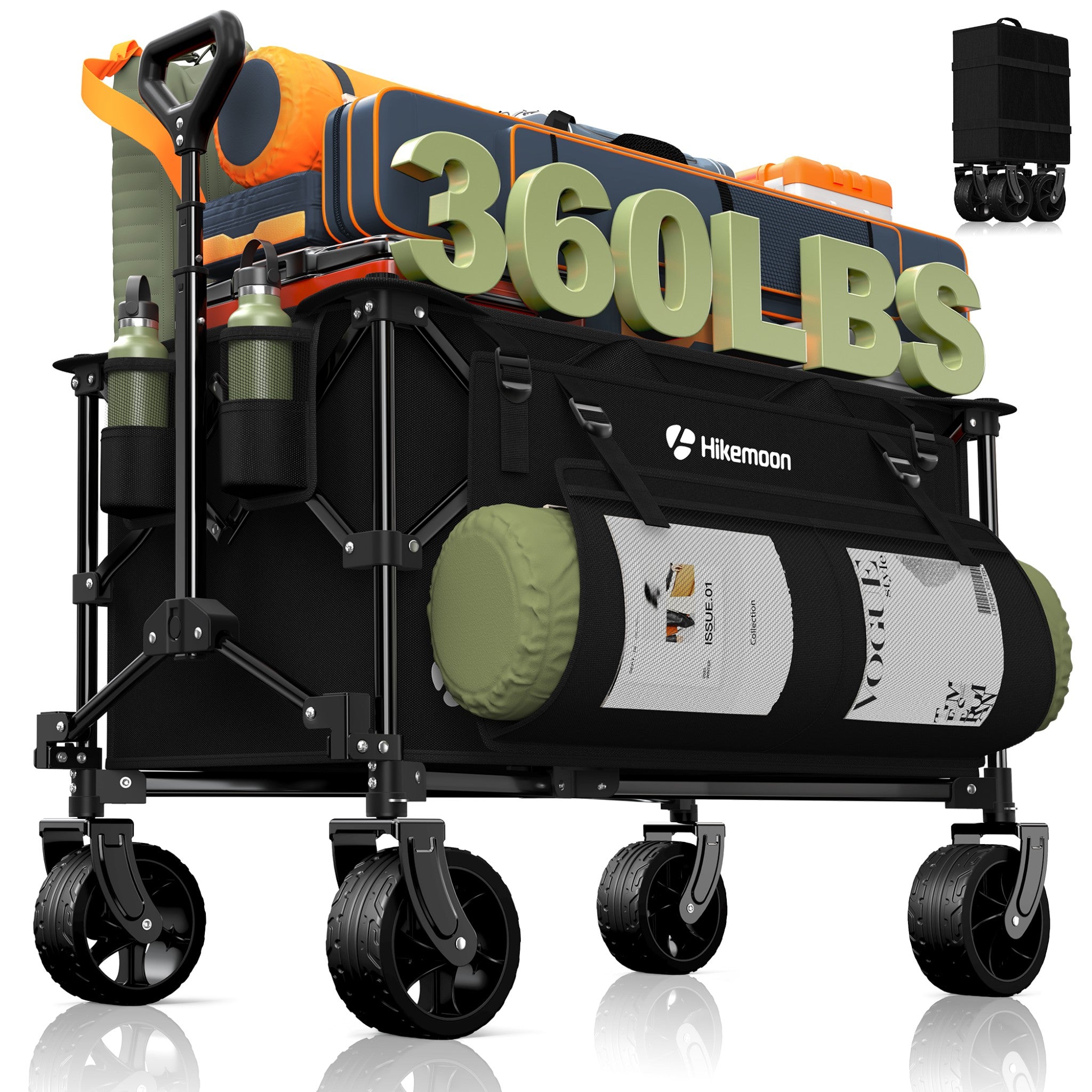 150L Black Utility Collapsible All-Terrain Wagon Cart