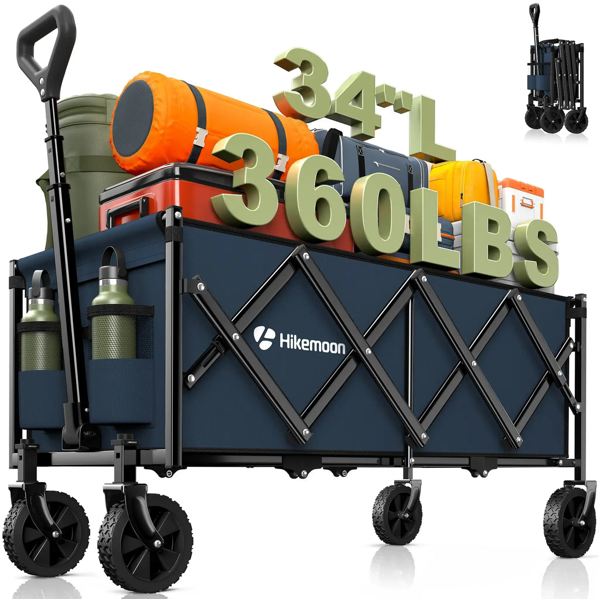 120L Collapsible Wagon Cart with Double Cup Holders HIKEMOON