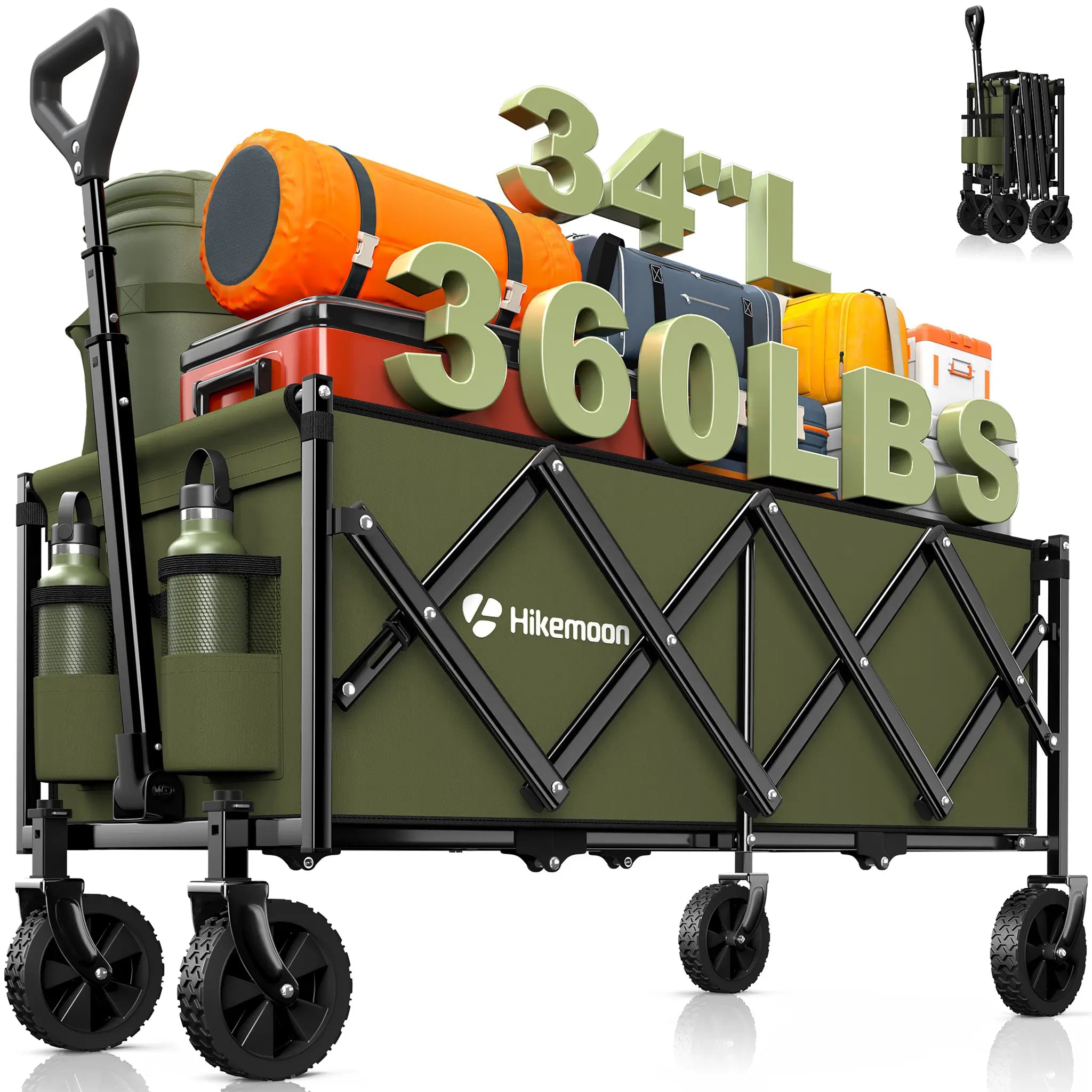 120L Collapsible Wagon Cart with Double Cup Holders