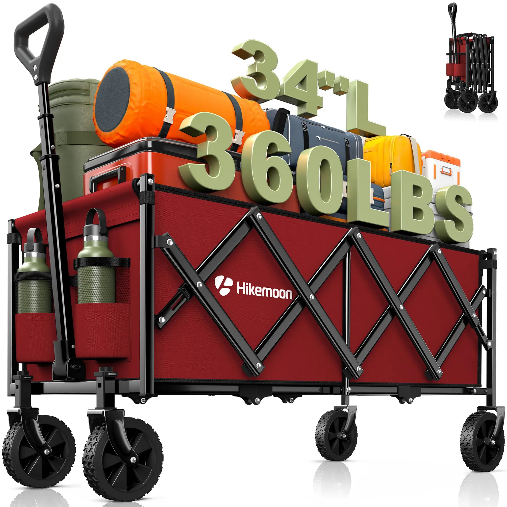 120L Collapsible Wagon Cart with Double Cup Holders