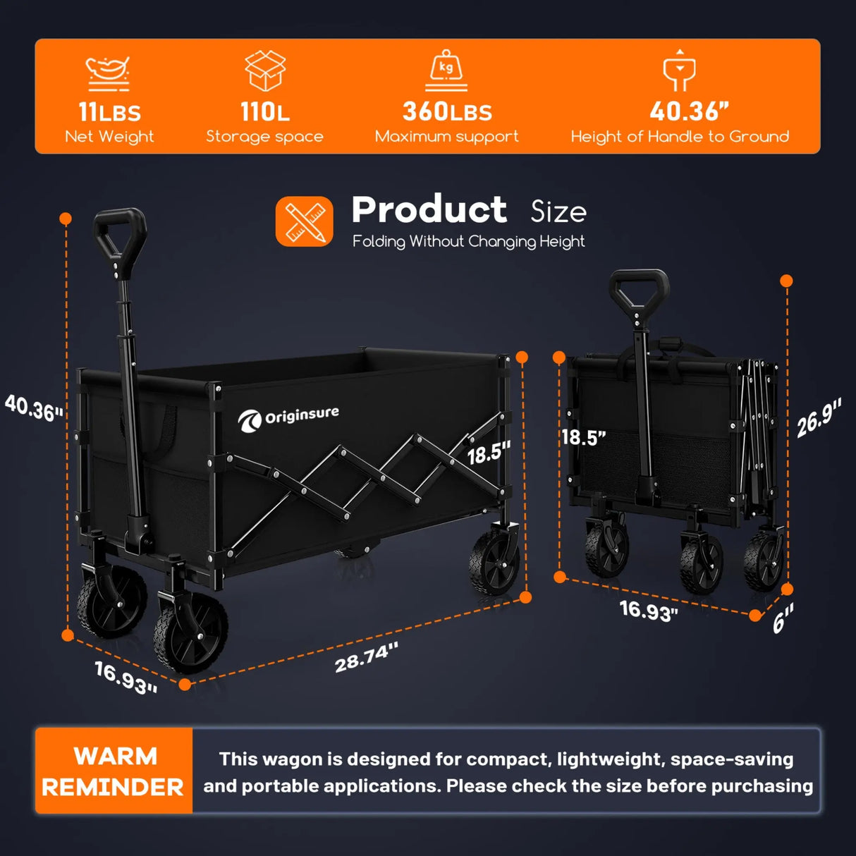 Lightweight Folding Utility Collapsible Wagon Cart HIKEMOON